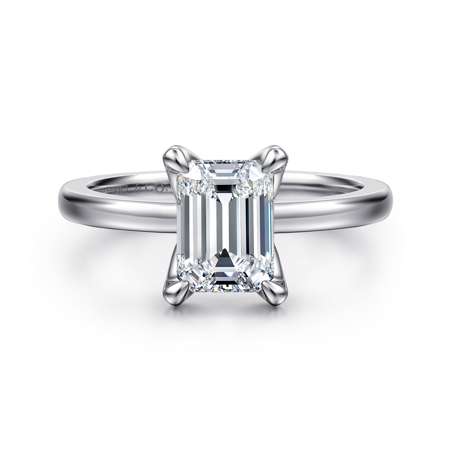 Emerald Solitaire Engagement Ring in 14K White Gold