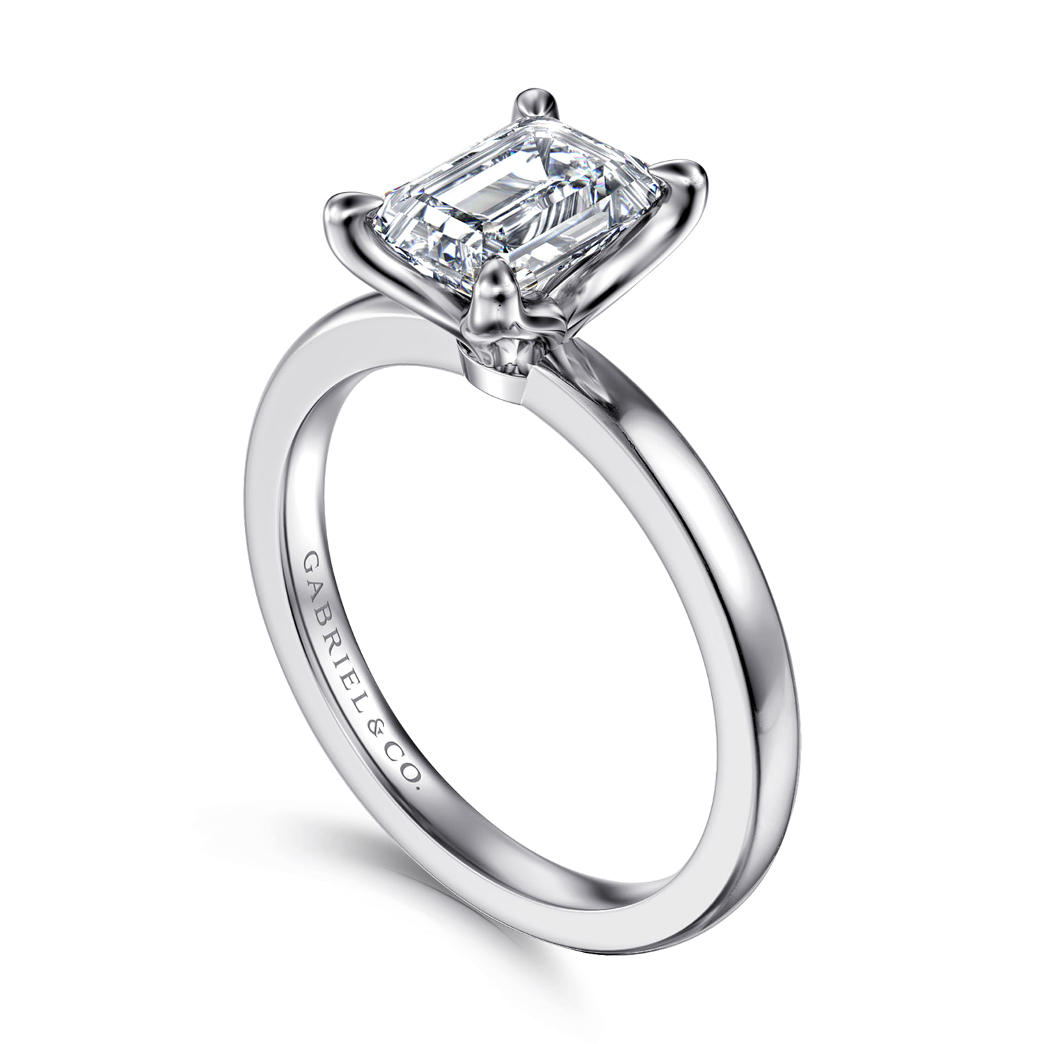 Emerald Solitaire Engagement Ring in 14K White Gold, photograph 3