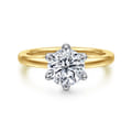 Emma - 14K White-Yellow Gold 6 Prong Round Solitaire Engagement Ring
