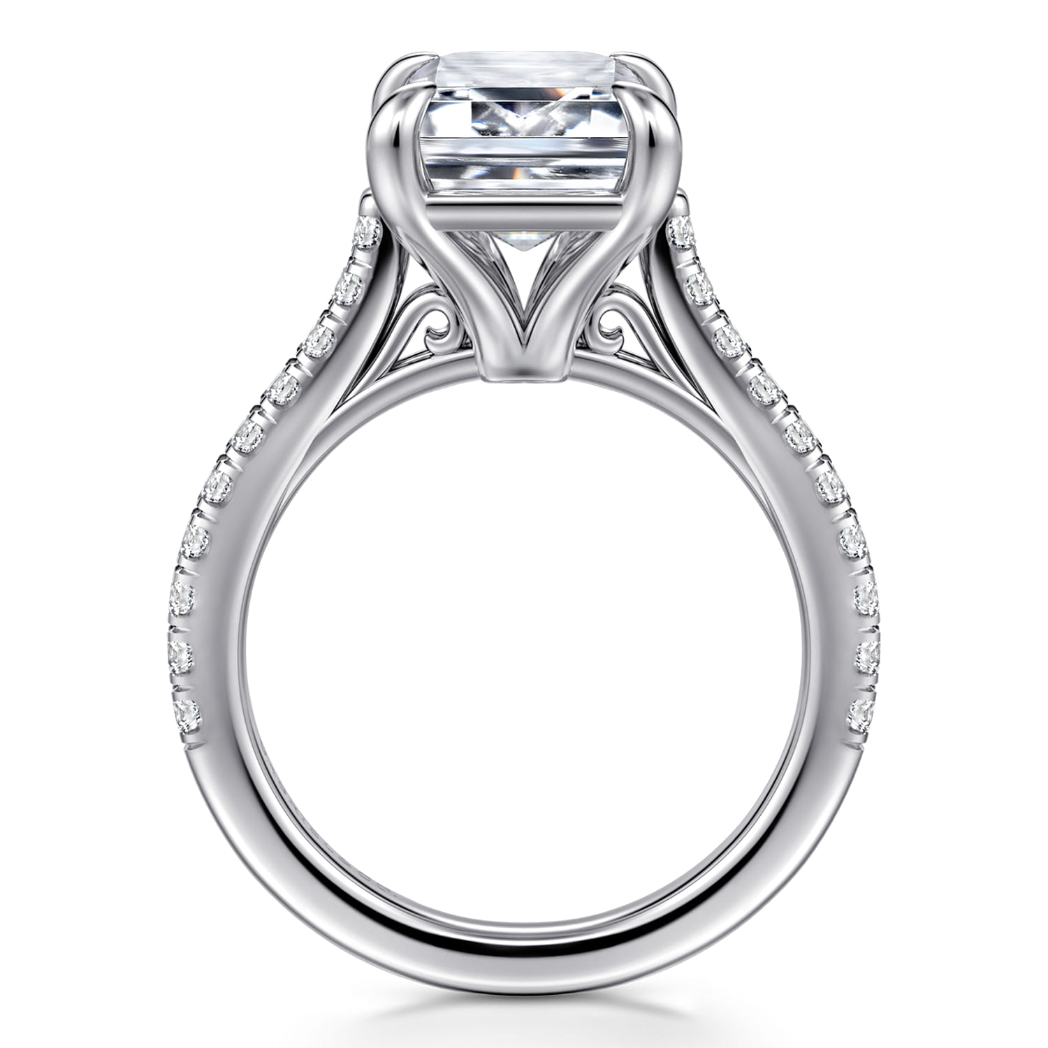 Emerald Diamond Engagement Ring in 14K White Gold, photograph 2