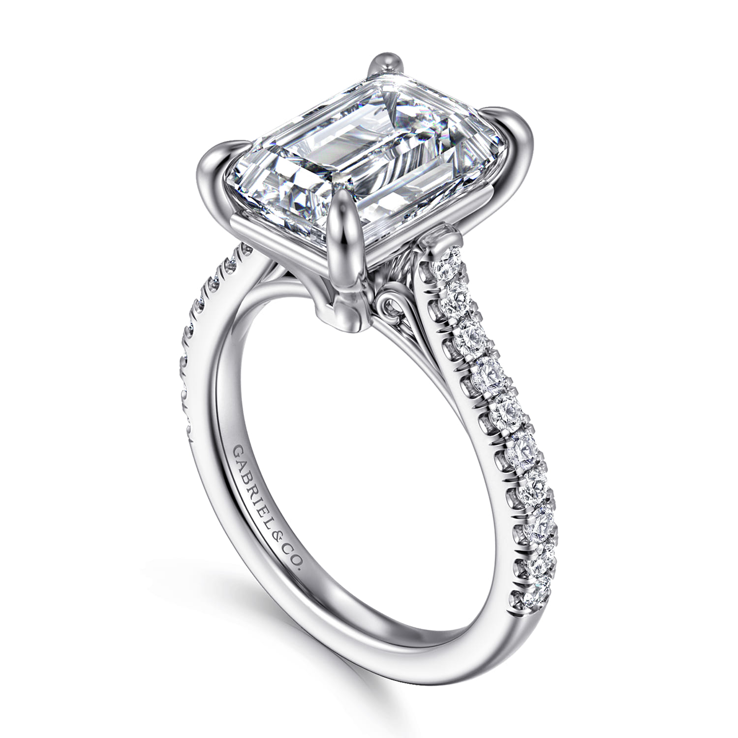 Emerald Diamond Engagement Ring in 14K White Gold, photograph 3