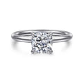 Elia - 14K White Gold Solitaire Cushion Cut Diamond Engagement Ring
