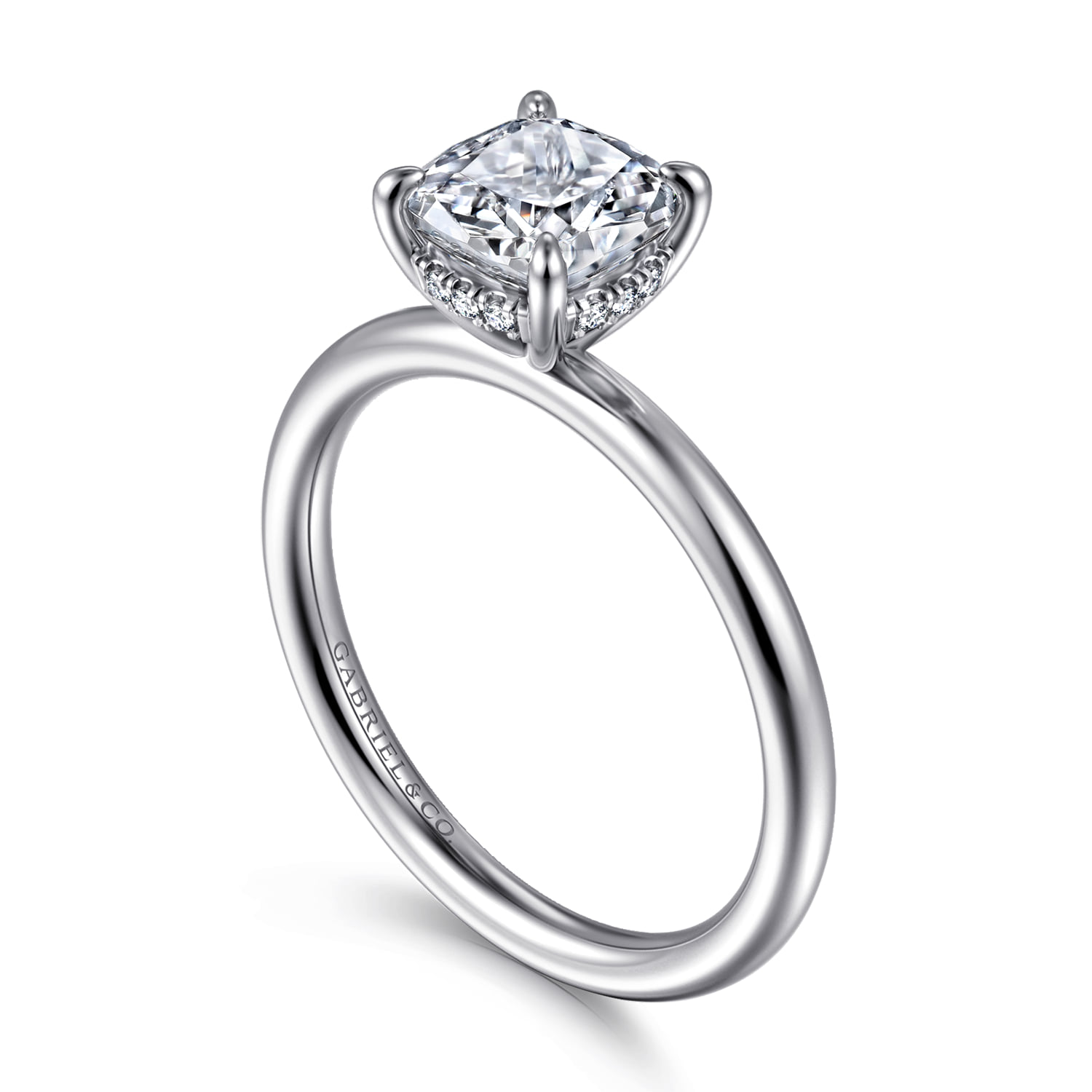 Cushion Solitaire Diamond Engagement Ring in 14K White Gold, photograph 3