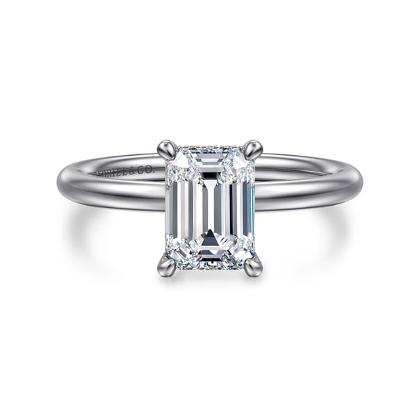 14K White Gold Solitaire Emerald Cut Diamond Engagement Ring