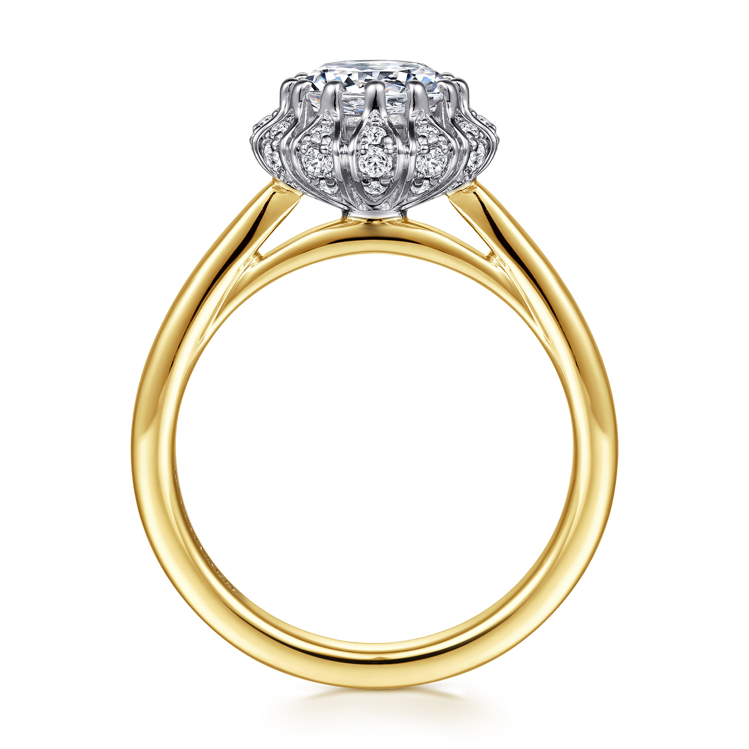 Round Halo Diamond Engagement Ring in 14K White/Yellow Gold, photograph 2