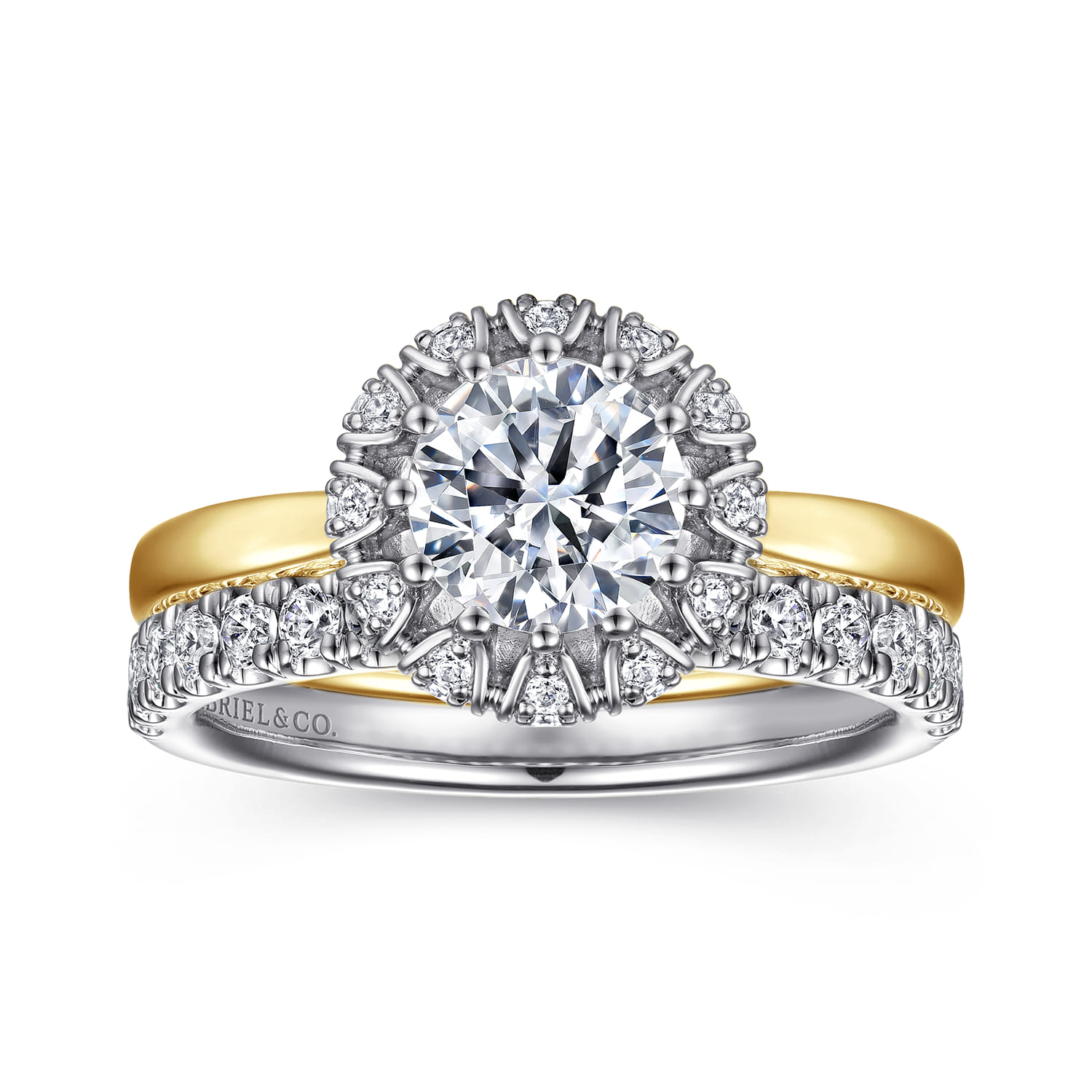 Round Halo Diamond Engagement Ring in 14K White/Yellow Gold, photograph 4