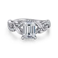 Camelia - 14K White Gold Floral Emerald Cut Diamond Engagement Ring