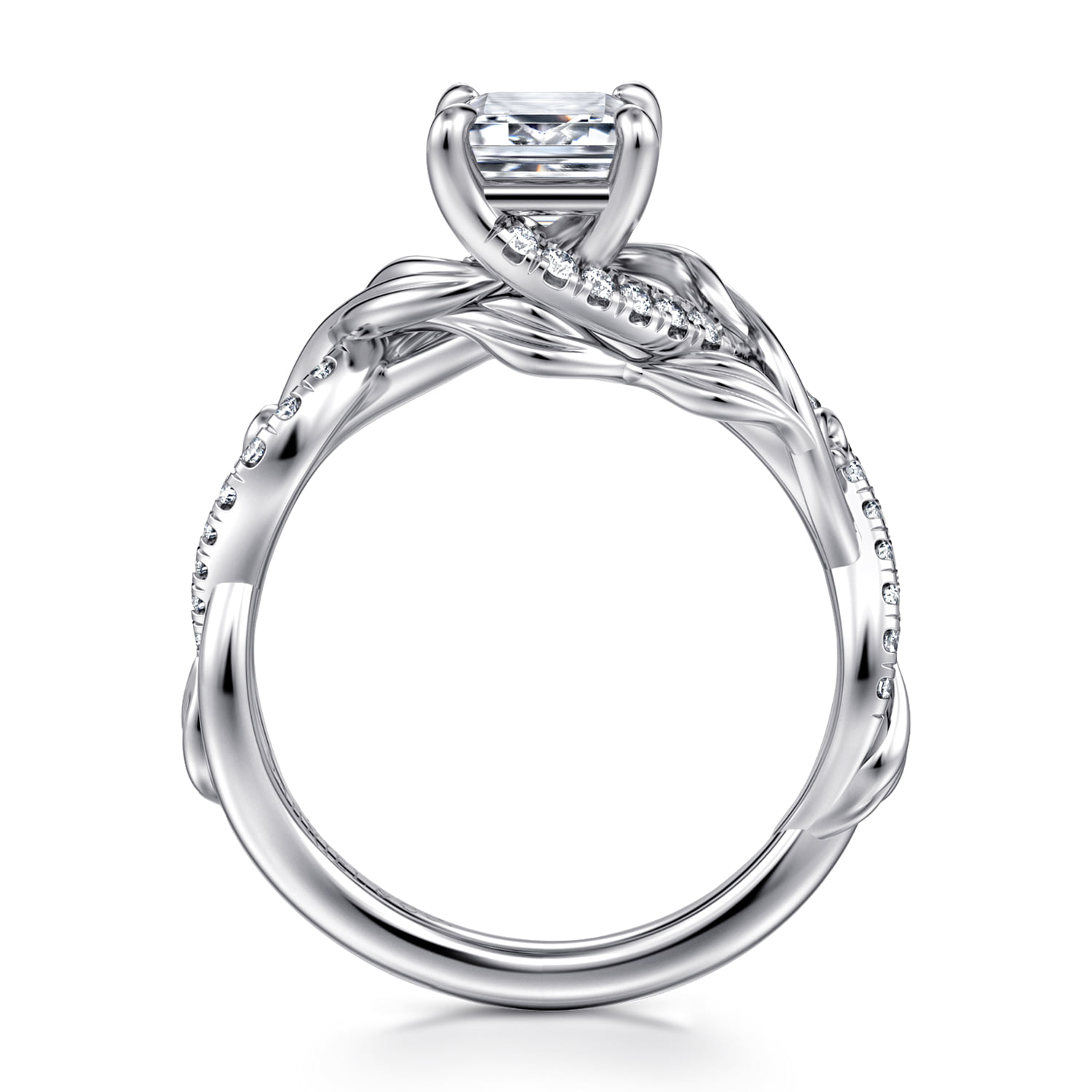 Emerald Floral Diamond Engagement Ring in 14K White Gold, photograph 2