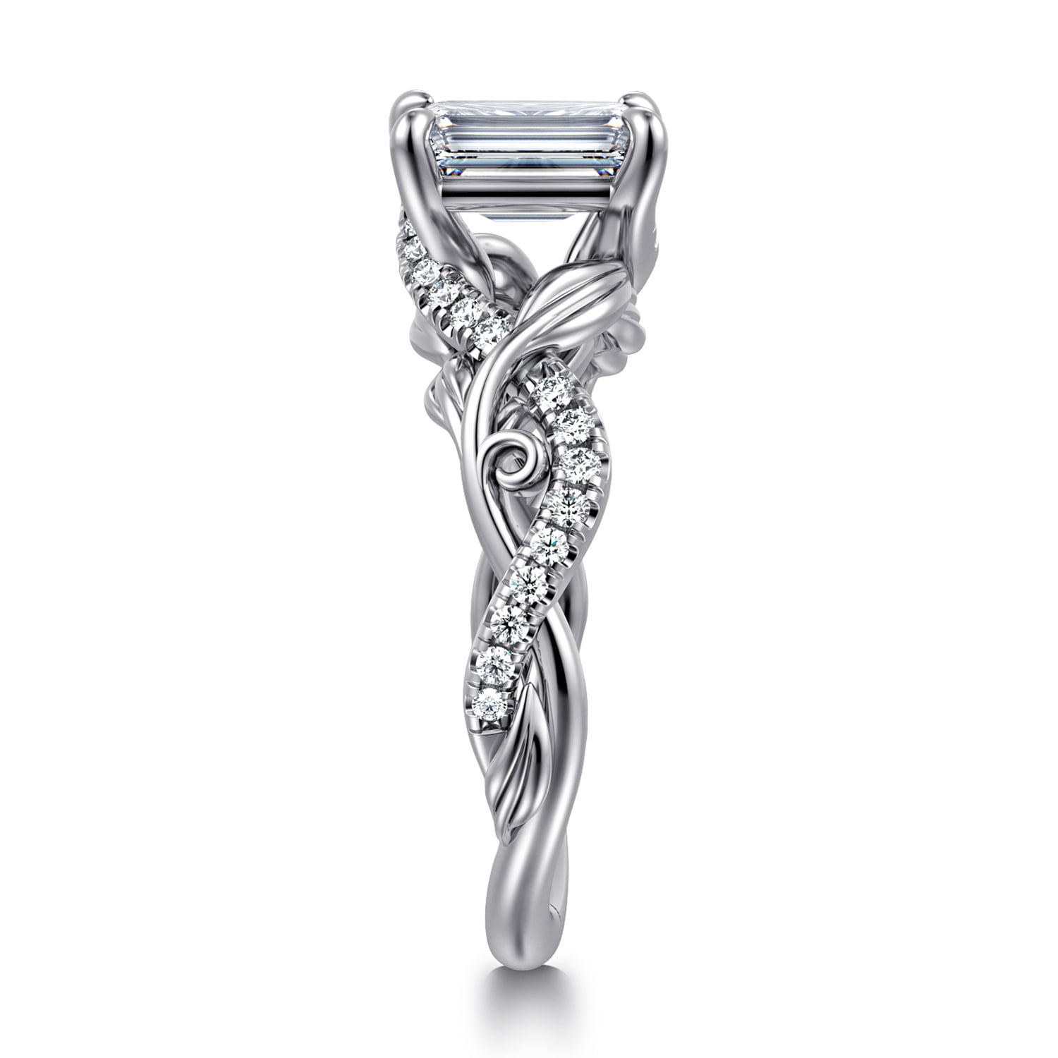 Emerald Floral Diamond Engagement Ring in 14K White Gold, photograph 4