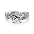 Camelia - 14K White Gold Floral Princess Cut Diamond Engagement Ring