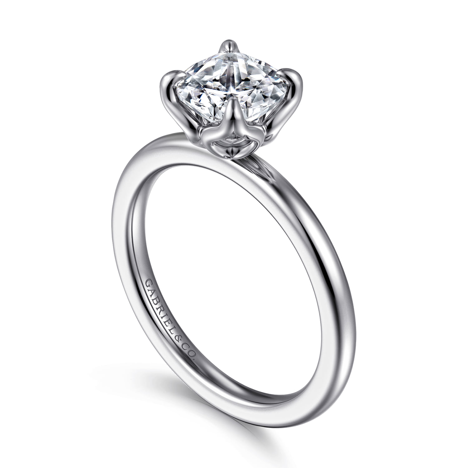 Cushion Solitaire Engagement Ring in 14K White Gold, photograph 3