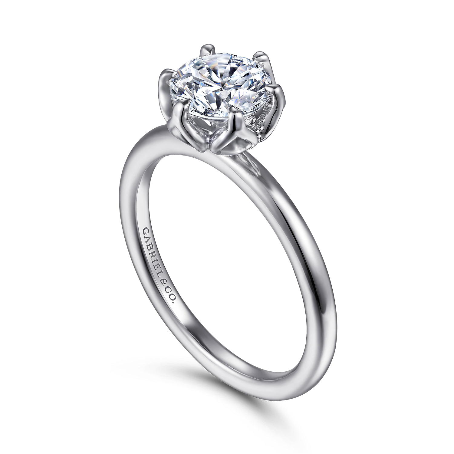 Round 6 Prong Solitaire Engagement Ring in 14K White Gold, photograph 3