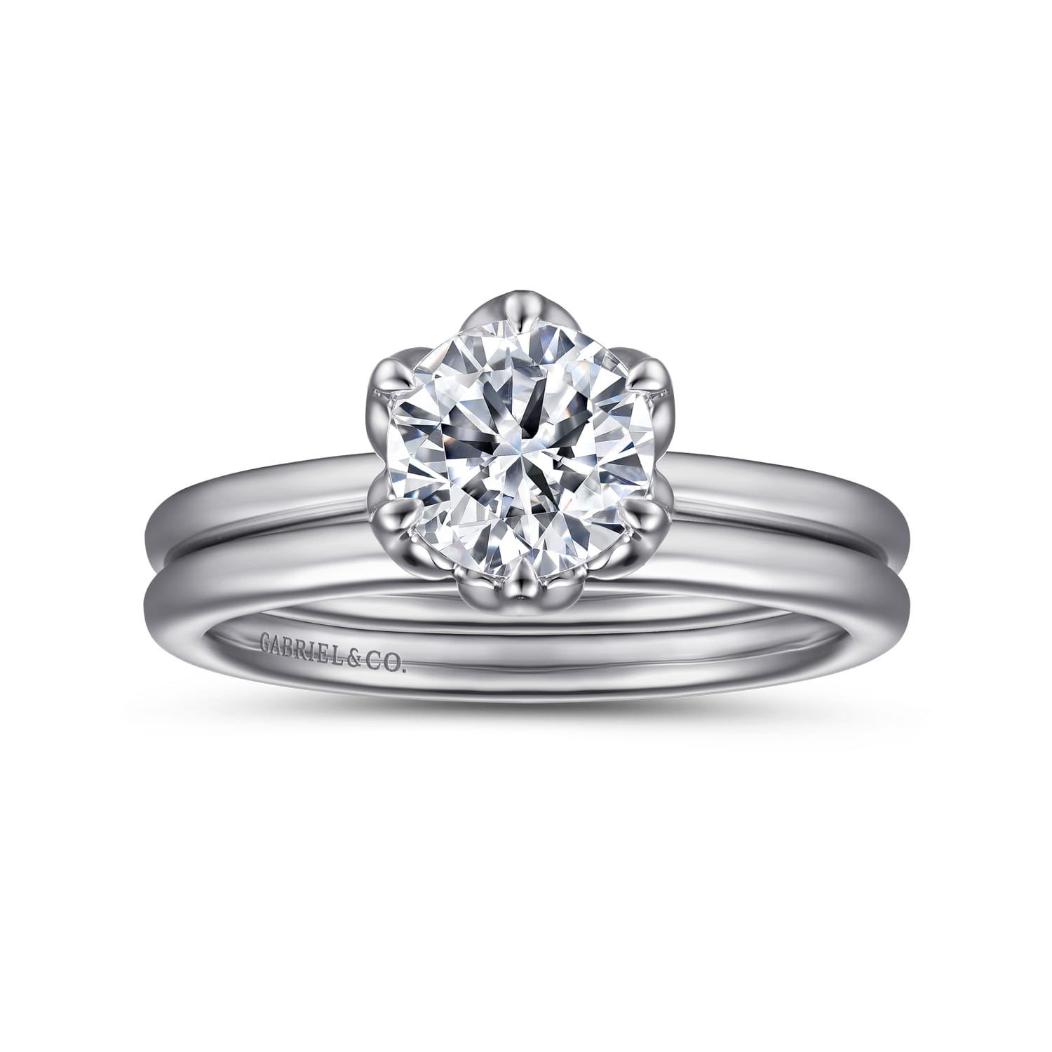 Round 6 Prong Solitaire Engagement Ring in 14K White Gold, photograph 4