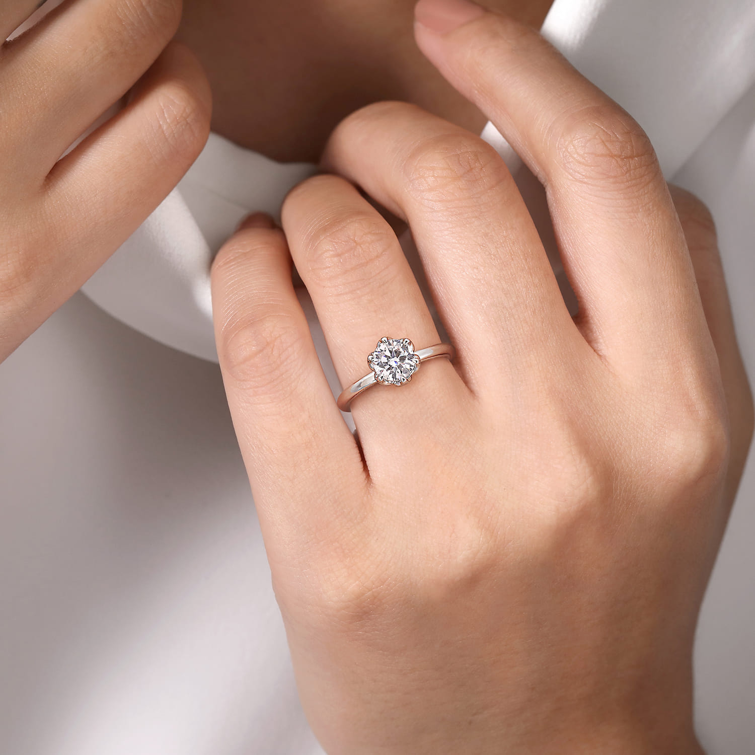 Round 6 Prong Solitaire Engagement Ring in 14K White Gold, photograph 6