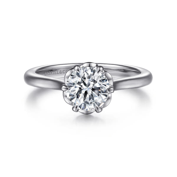 14K White Gold 6 Prong Round Diamond Engagement Ring