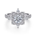 Alexandria - 14K White Gold Floral Halo Round Diamond Engagement Ring