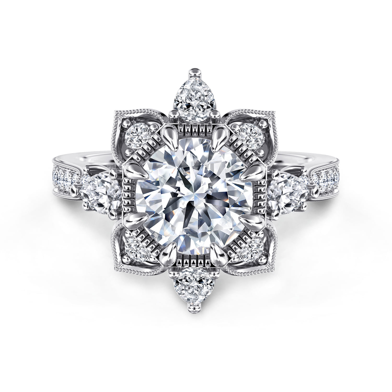 Floral Halo Diamond Engagement Ring
