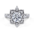 Alexandria - 14K White Gold Floral Halo Round Diamond Engagement Ring