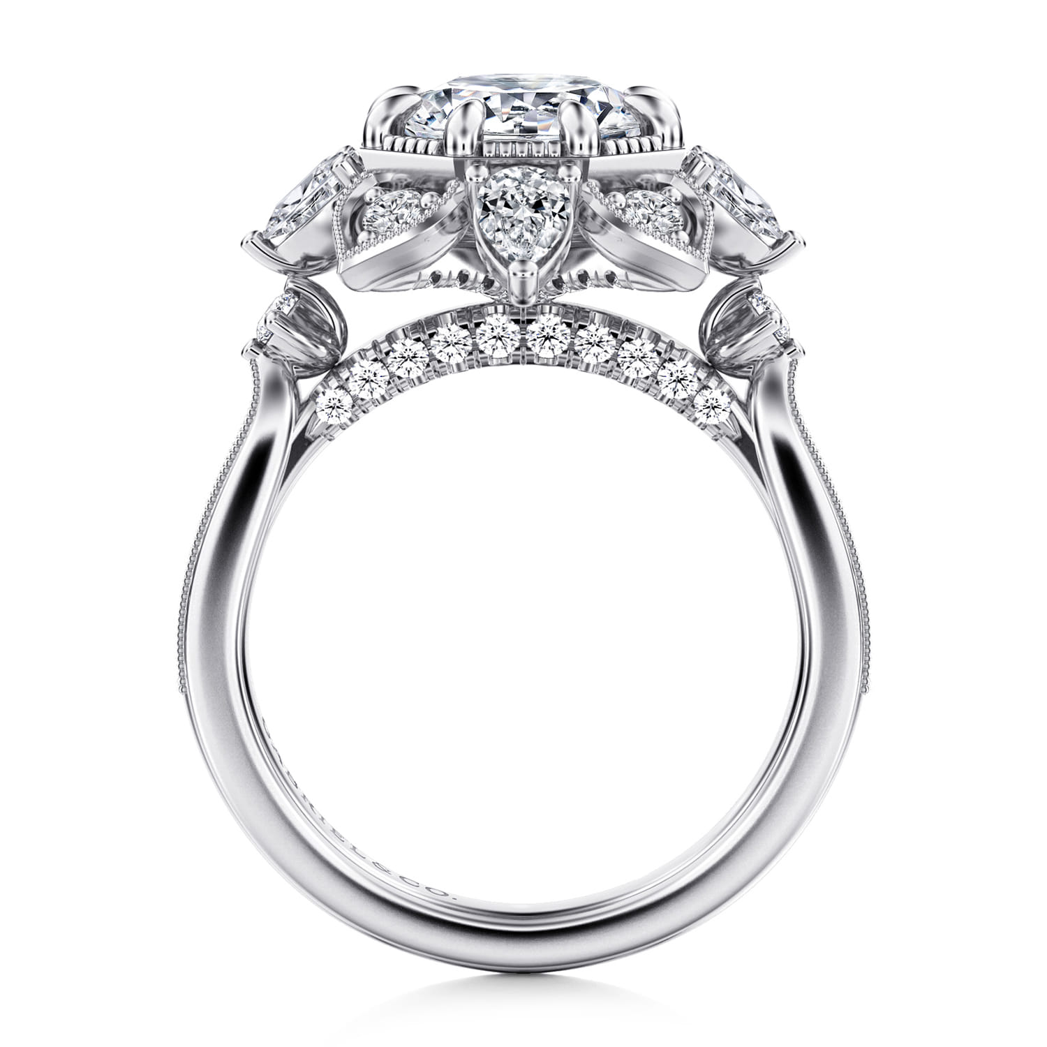 Round Floral Halo Diamond Engagement Ring in 14K White Gold, photograph 2