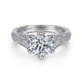 Elanie - Vintage Inspired 14K White Gold Round Diamond Engagement Ring