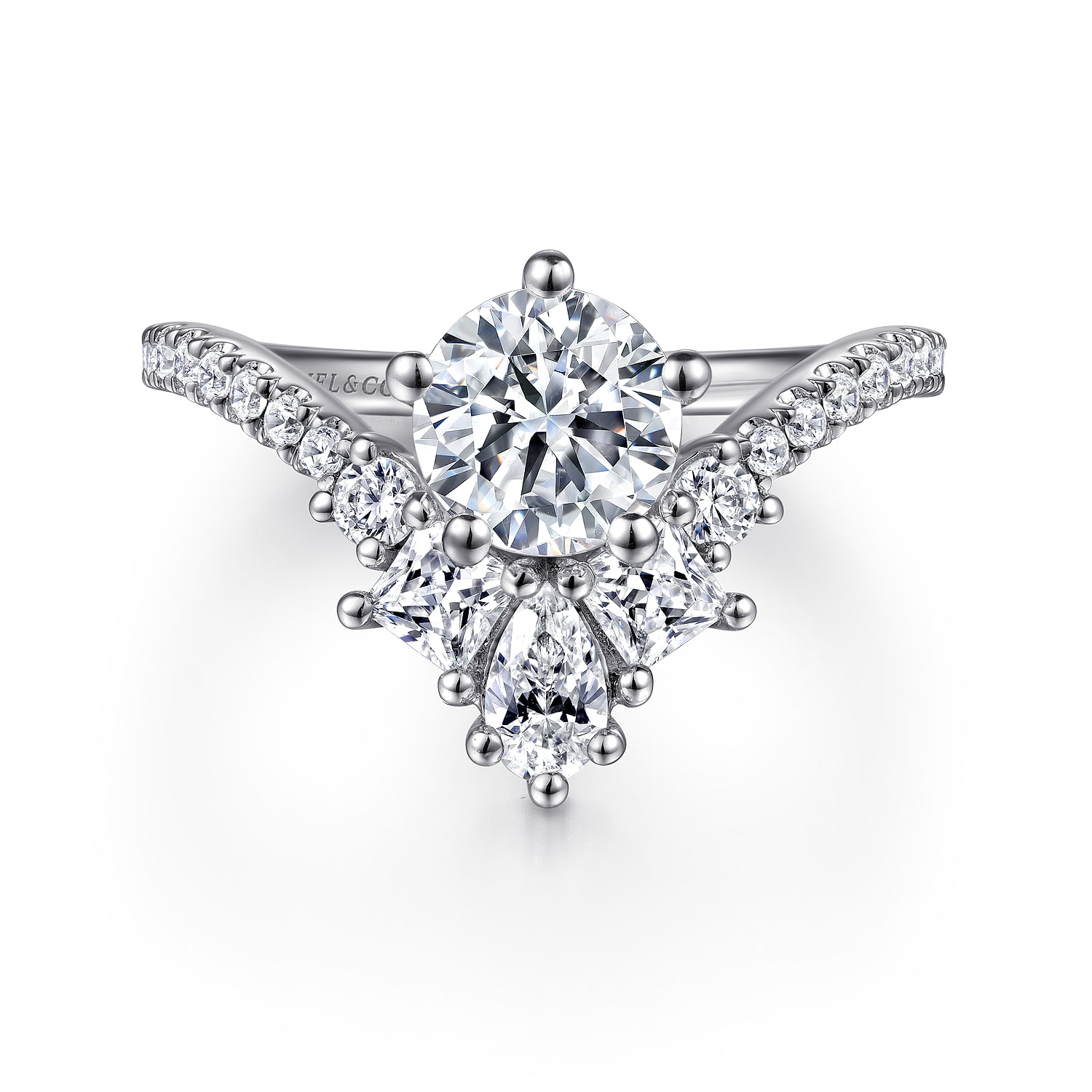 Gabriella☺︎ 14K White Gold Chevron Round Diamond Engagement Ring @ $4250