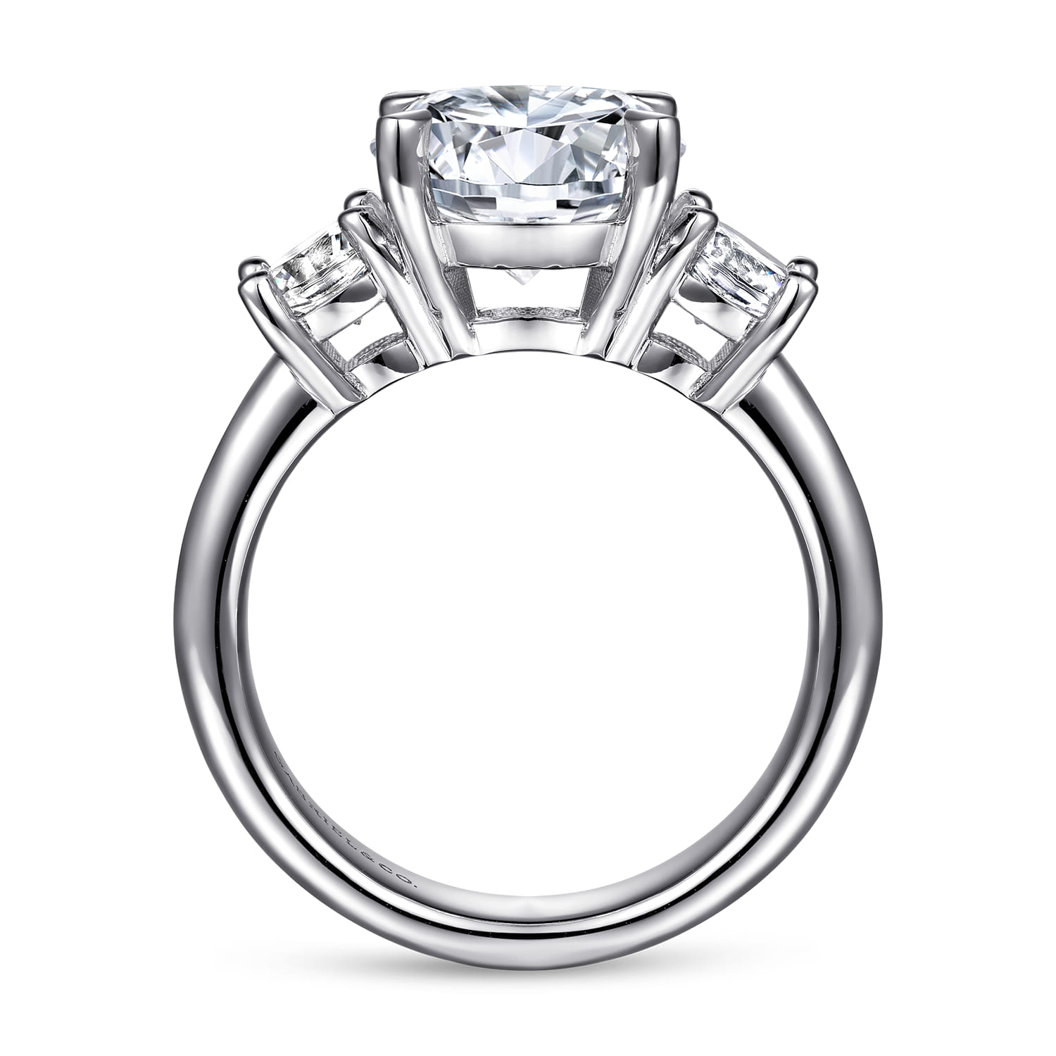 Round Three Stone Diamond Engagement Ring in 14K White Gold, photograph 2
