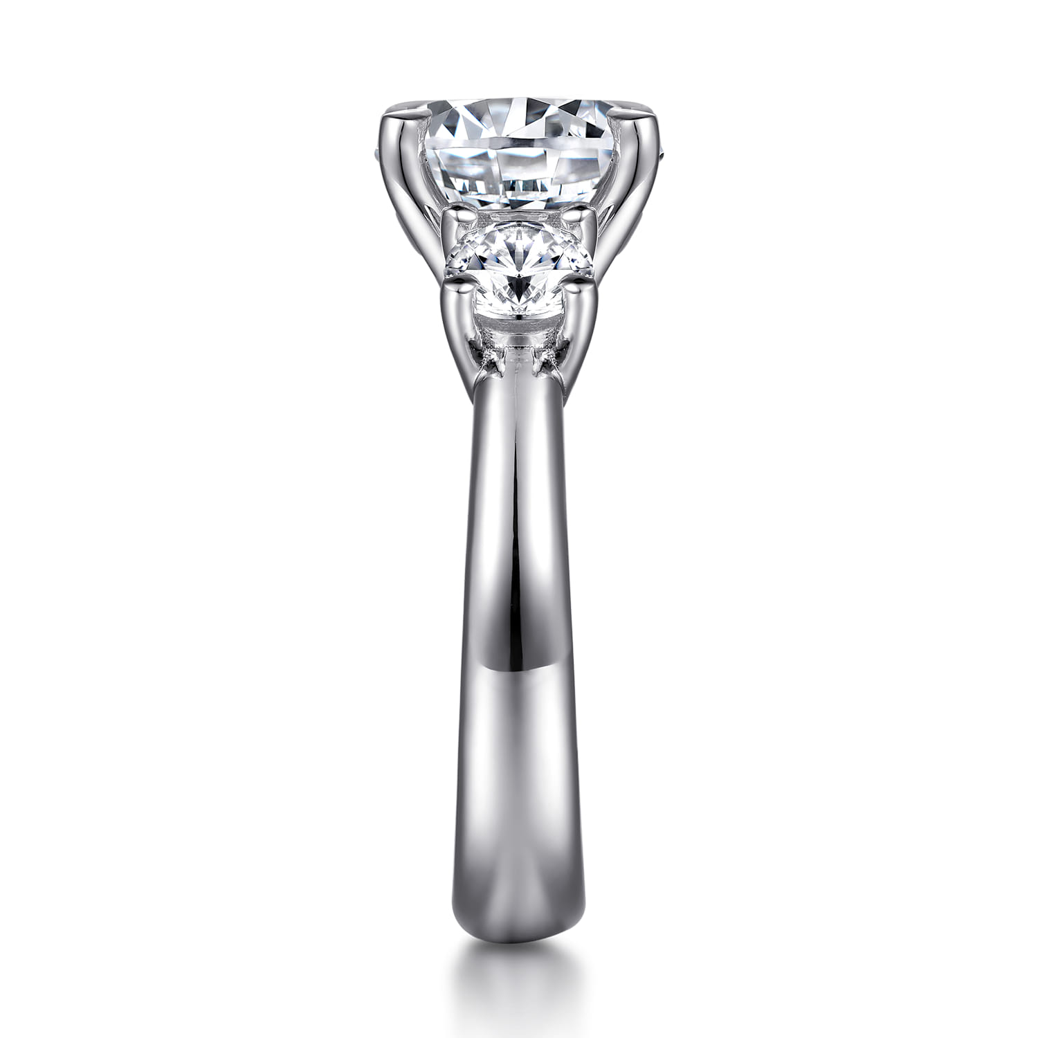 Round Three Stone Diamond Engagement Ring in 14K White Gold, photograph 5