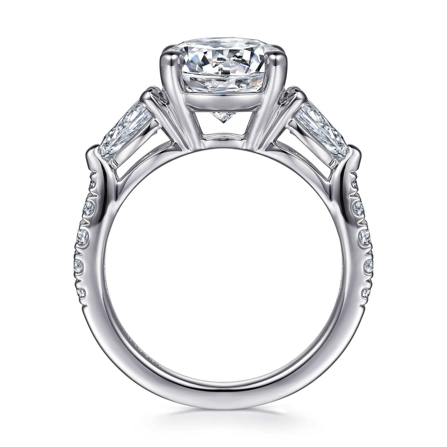Round Three Stone Diamond Engagement Ring in 14K White Gold, photograph 2