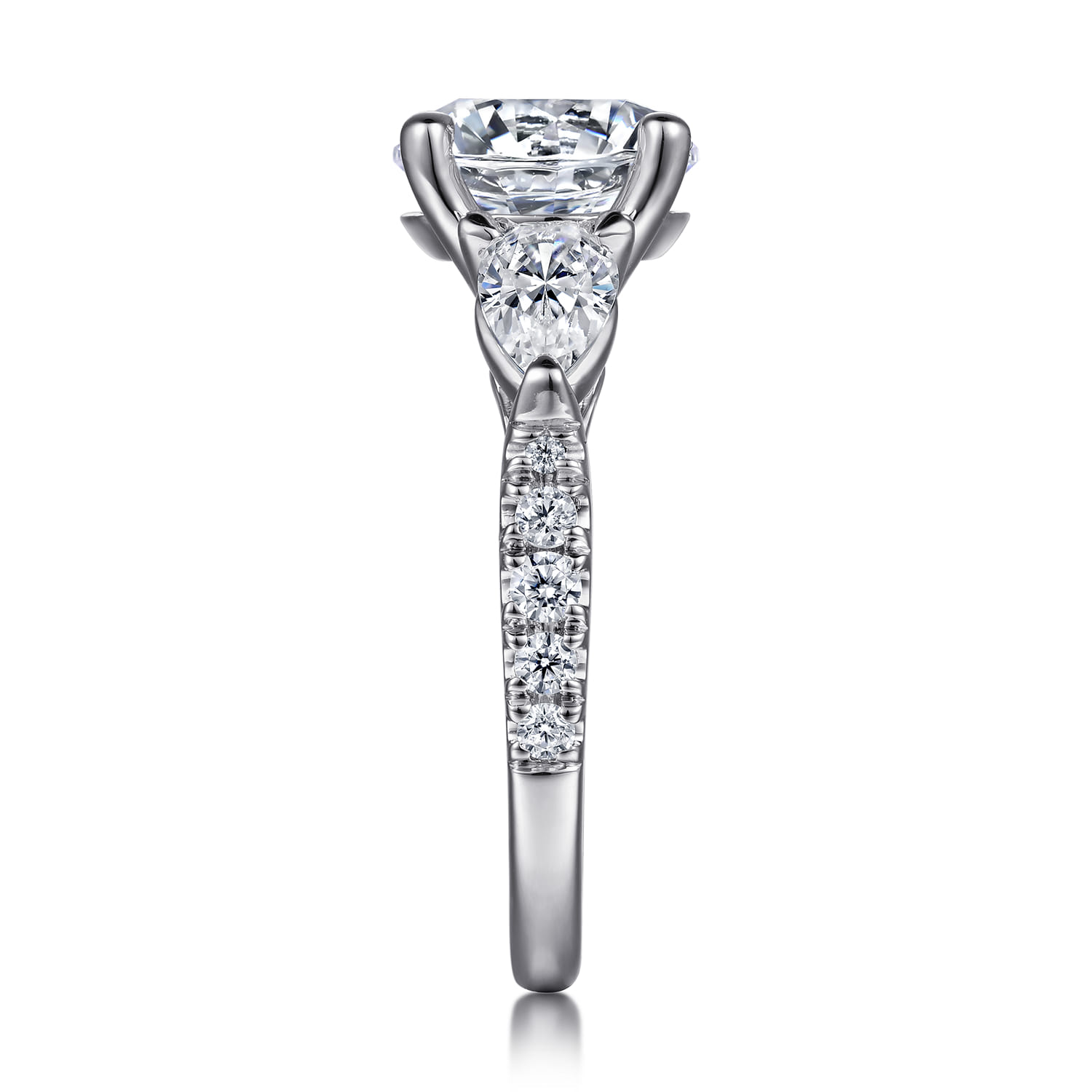 Round Three Stone Diamond Engagement Ring in 14K White Gold, photograph 5