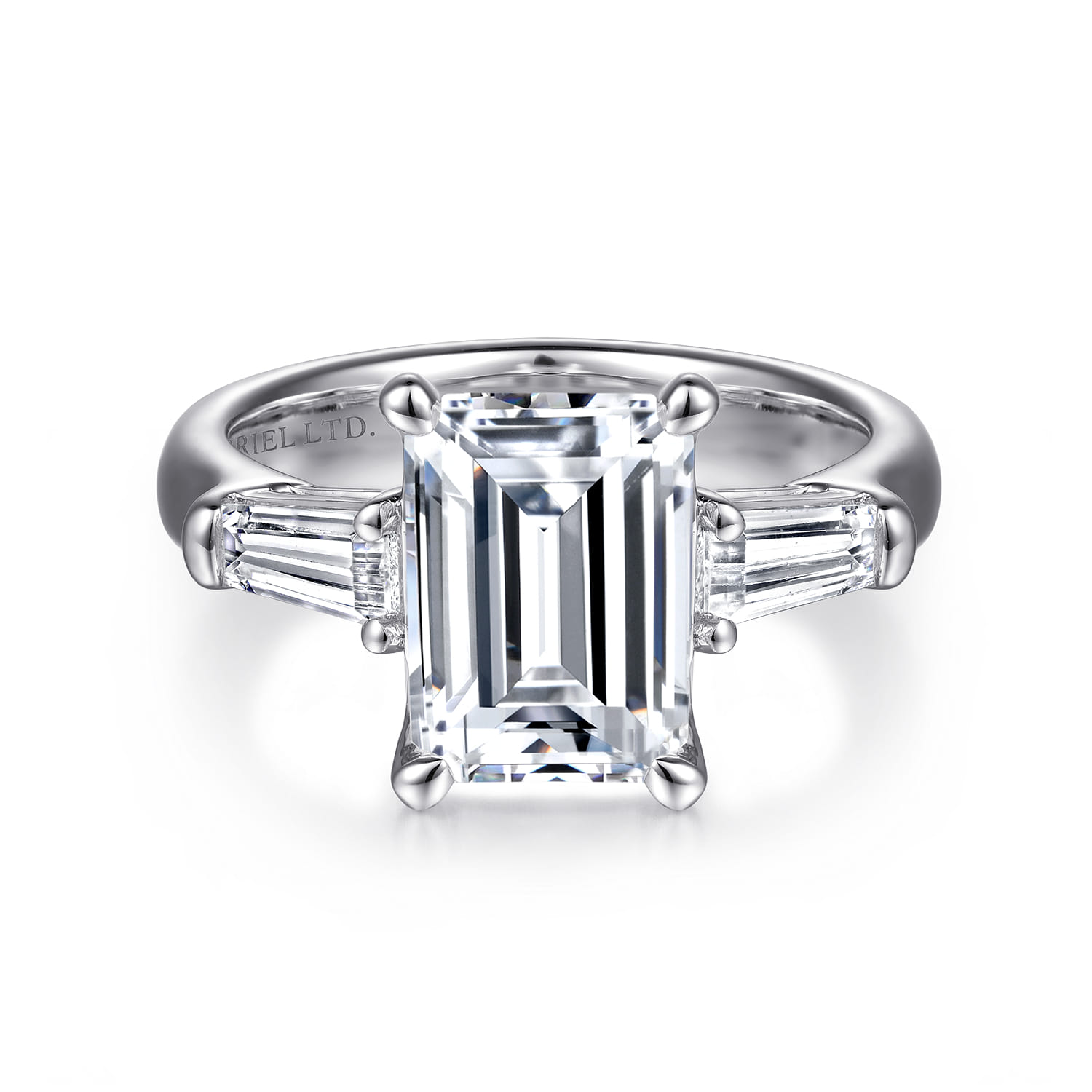 Emerald Diamond Channel Set Engagement Ring in 14K White Gold