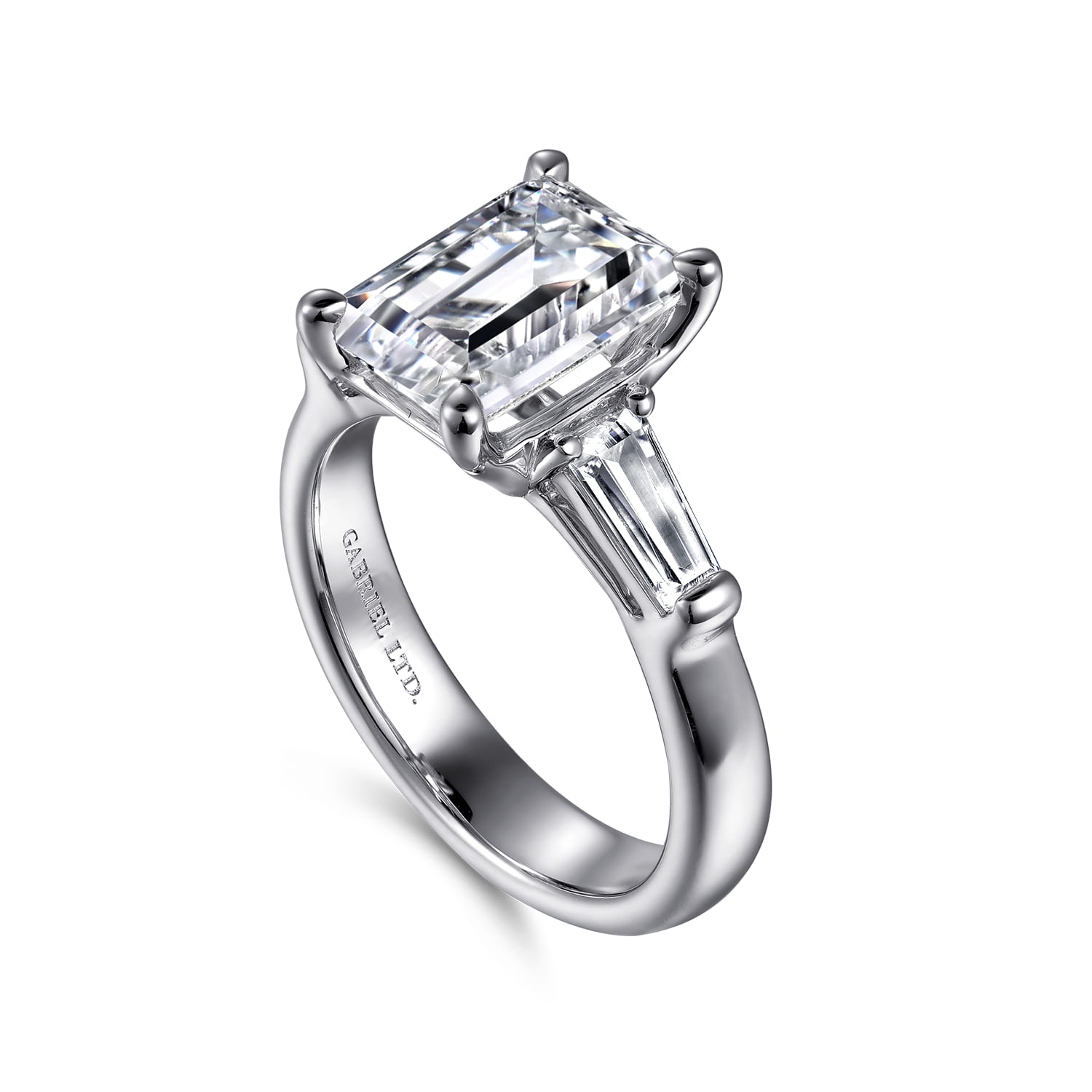 Emerald Diamond Channel Set Engagement Ring in 14K White Gold, photograph 3