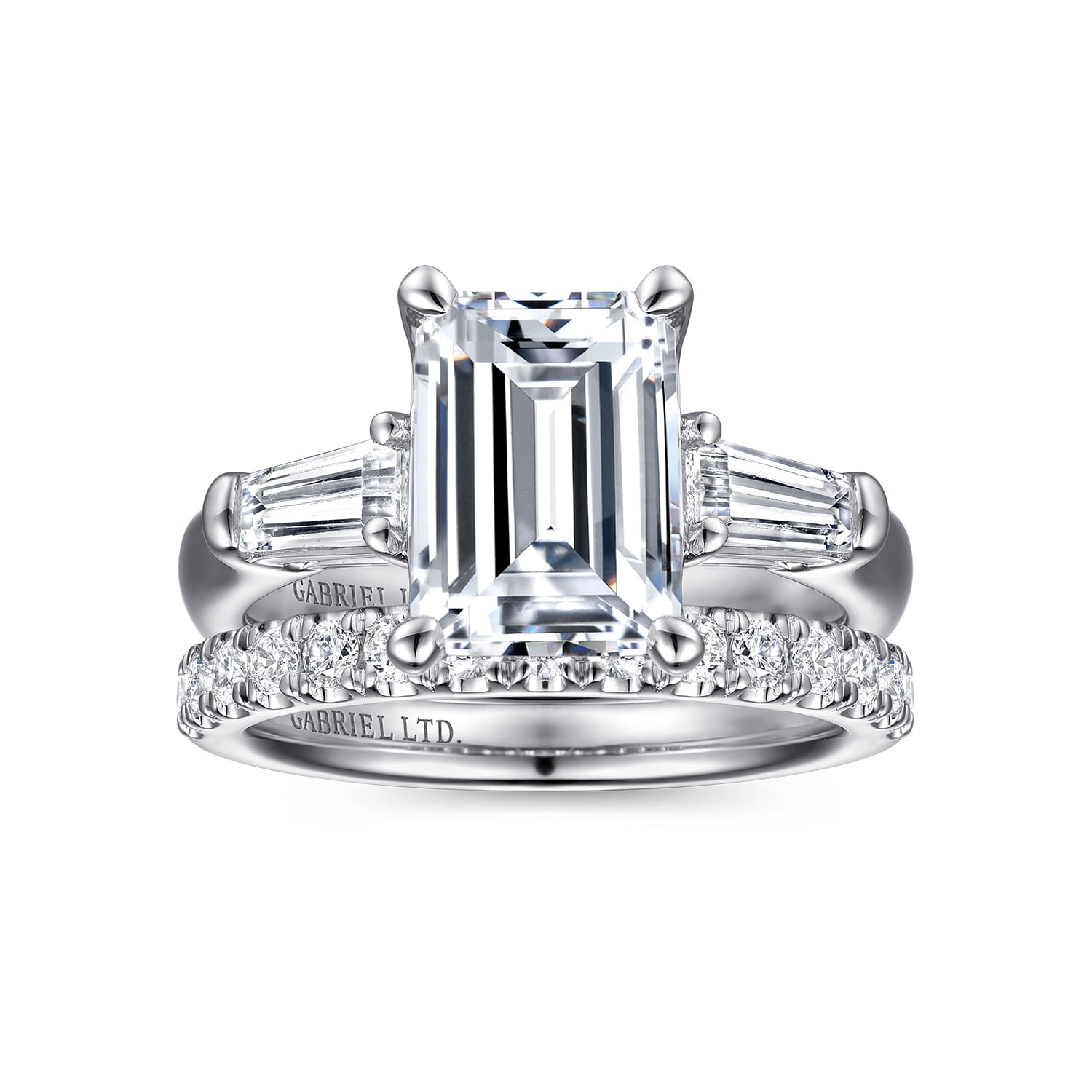 Emerald Diamond Channel Set Engagement Ring in 14K White Gold, photograph 4