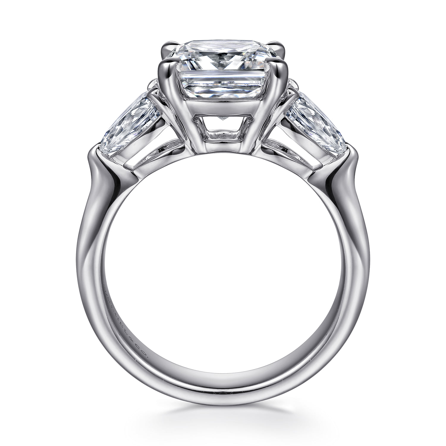 Cushion Three Stone Diamond Engagement Ring in 14K White Gold, photograph 2