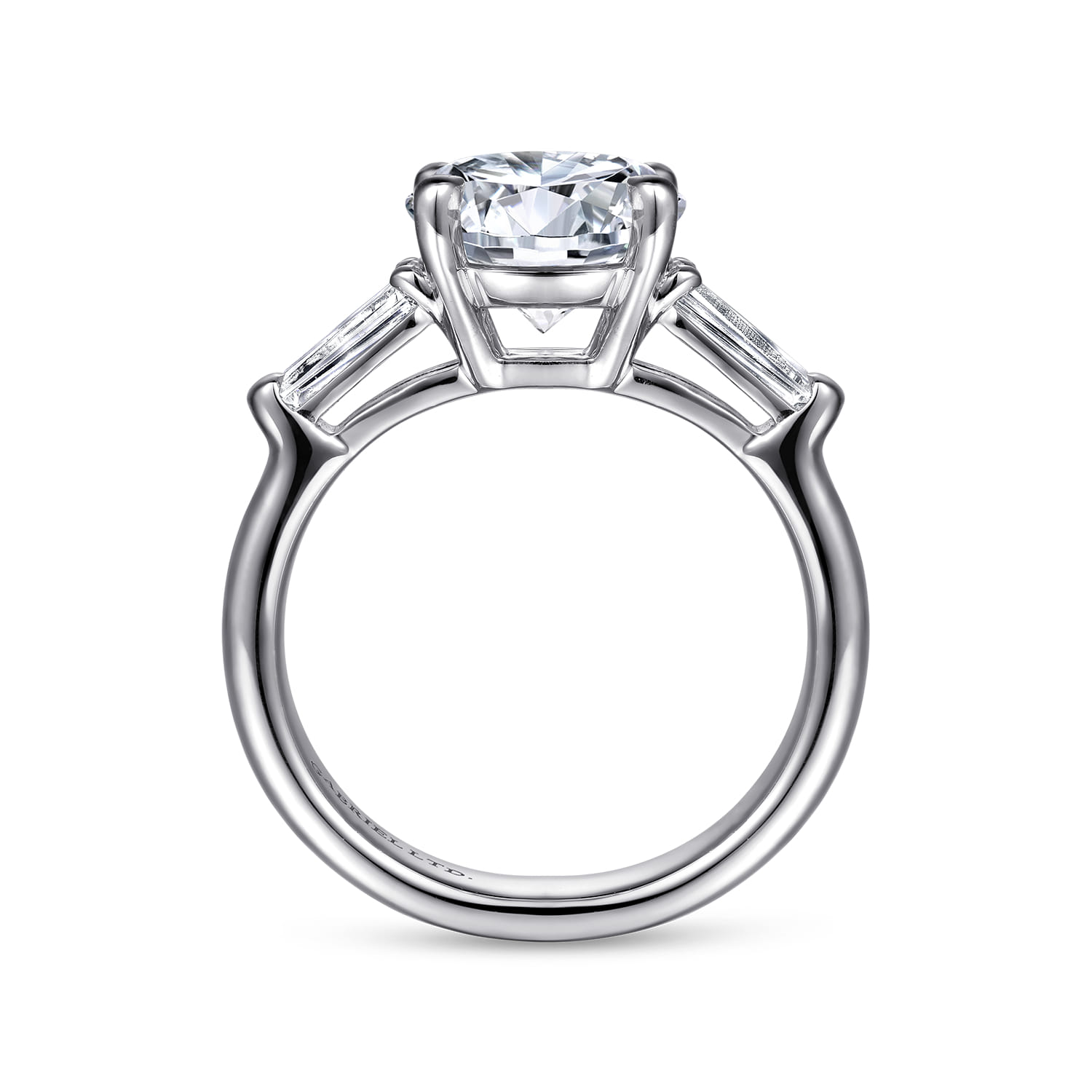 Round Three Stone Diamond Engagement Ring in 14K White Gold, photograph 2