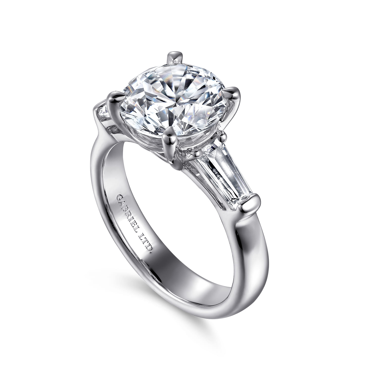 Round Three Stone Diamond Engagement Ring in 14K White Gold, photograph 3