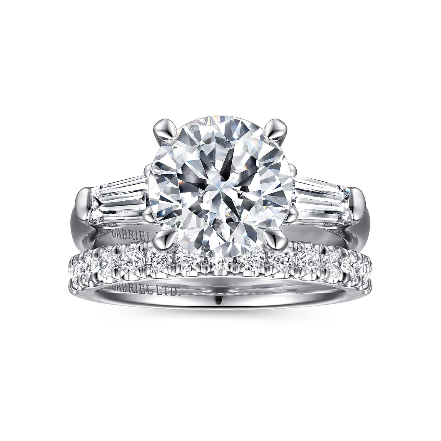 Round Three Stone Diamond Engagement Ring in 14K White Gold, photograph 4
