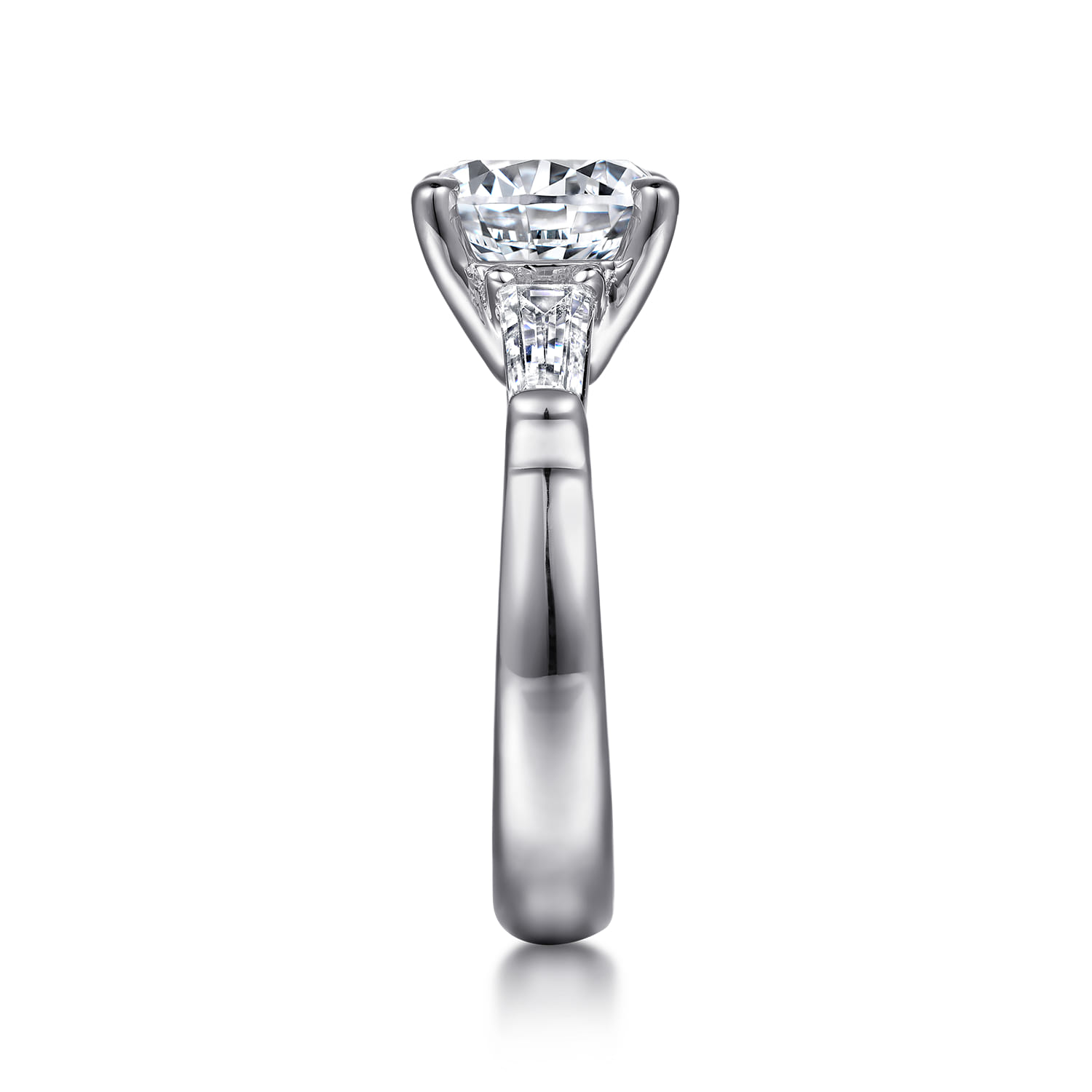 Round Three Stone Diamond Engagement Ring in 14K White Gold, photograph 5