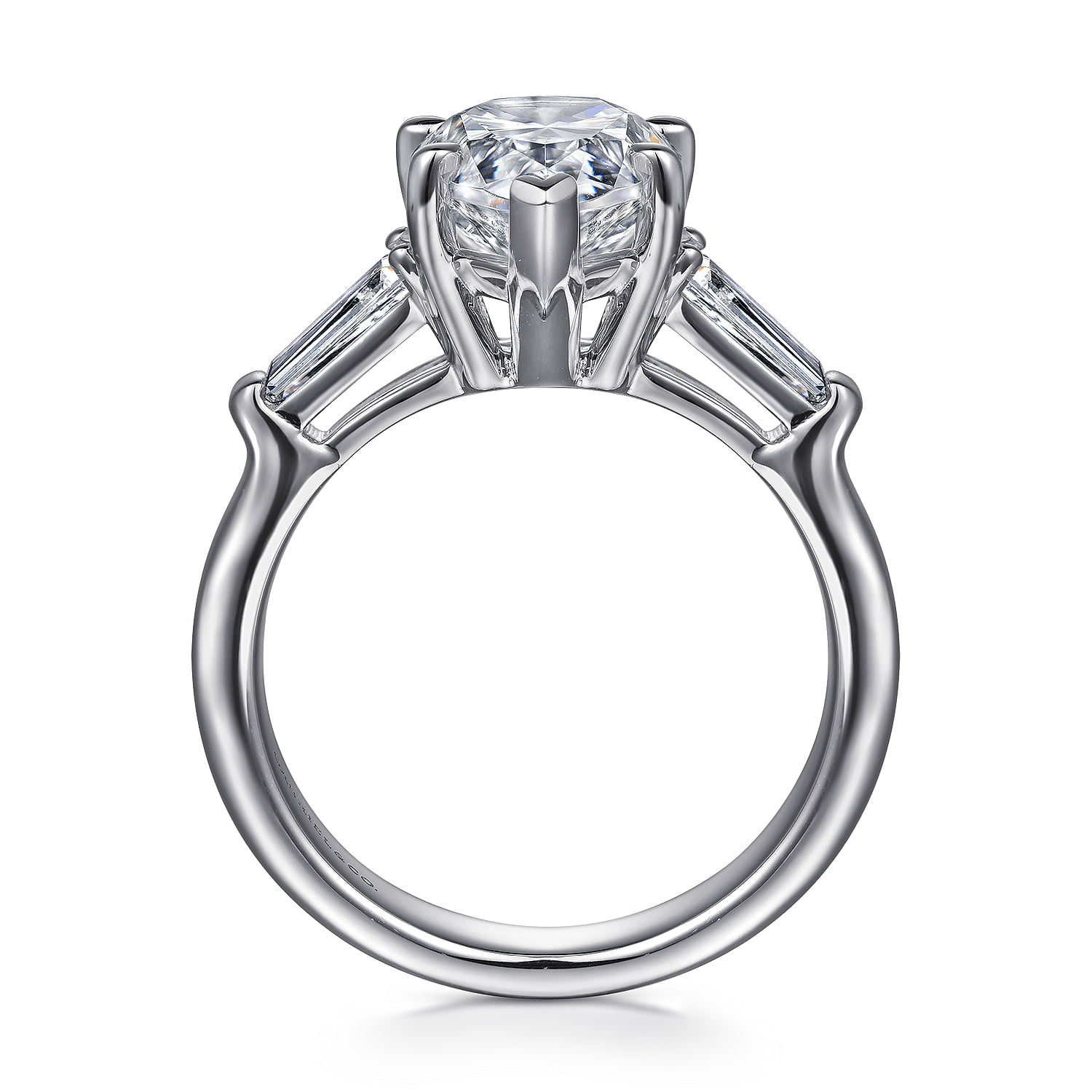 Pear Three Stone Diamond Engagement Ring in 18K White Gold, photograph 2