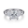 Emme - 18K White Gold Cushion Cut Three Stone Diamond Engagement Ring