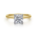 Evelina - 14K White-Yellow Gold Cushion Cut Solitaire Diamond Engagement Ring