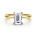 Evelina - 14K White-Yellow Gold Emerald Cut Solitaire Diamond Engagement Ring
