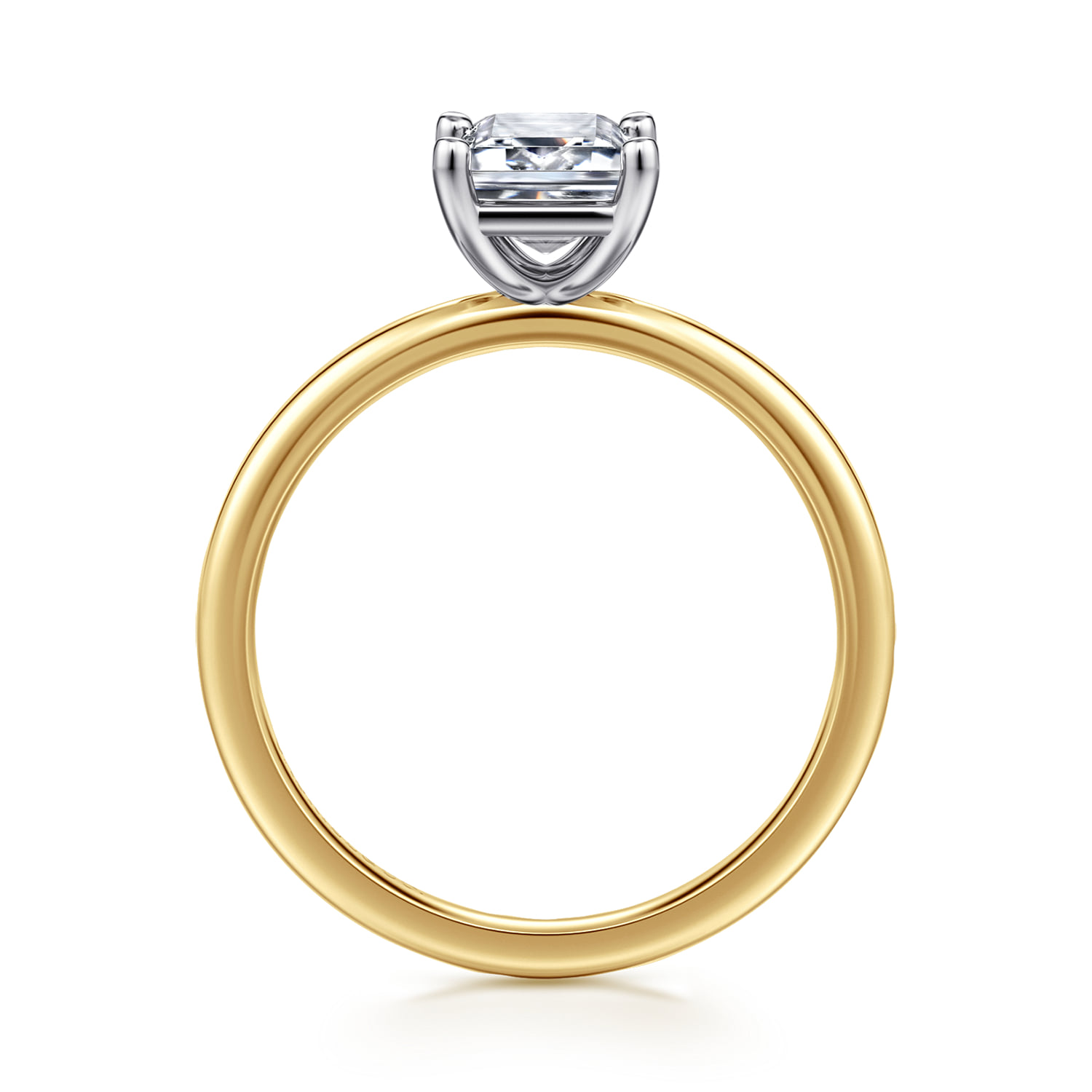 Emerald Solitaire Diamond Engagement Ring in 14K White/Yellow Gold, photograph 2