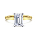 Evelina - 14K White-Yellow Gold Emerald Cut Solitaire Diamond Engagement Ring