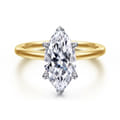 Evelina - 14K White-Yellow Gold Marquise Shape Solitaire Diamond Engagement Ring