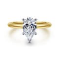 Evelina - 14K White-Yellow Gold Pear Shape Solitaire Diamond Engagement Ring