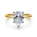Evelina - 14K White-Yellow Gold Pear Shape Solitaire Diamond Engagement Ring