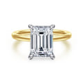 Cari - 14K White-Yellow Gold Hidden Halo Emerald Cut Diamond Engagement Ring