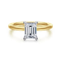 Cari - 14K White-Yellow Gold Emerald Cut Diamond Engagement Ring