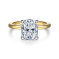 Cari - 14K White-Yellow Gold Hidden Halo Elongated Cushion Diamond Engagement Ring