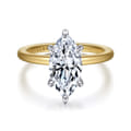 Cari - 14K White-Yellow Gold 6 Prong Hidden Halo Marquise Shape Diamond Engagement Ring